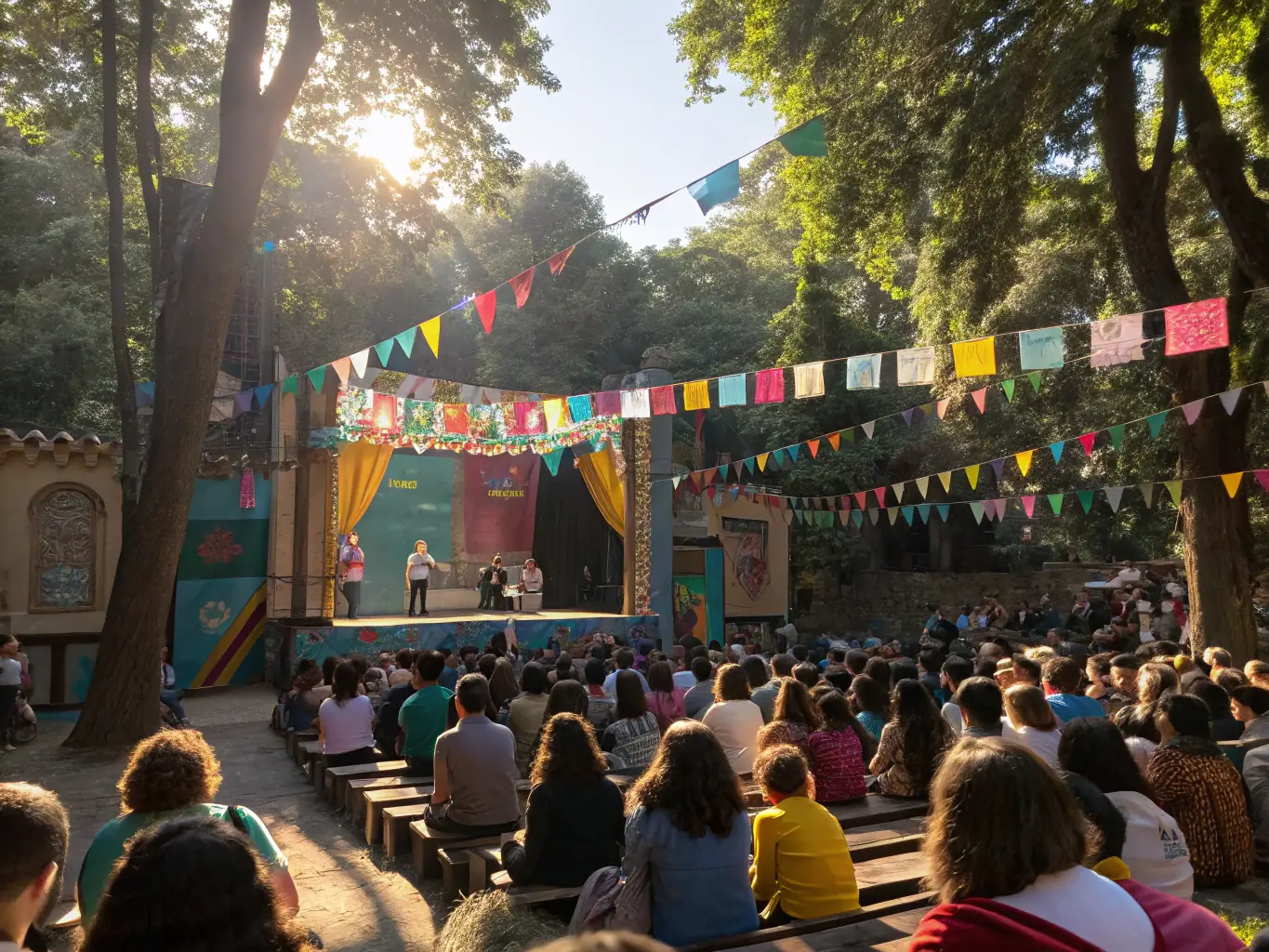 A photograph capturing the vibrant atmosphere of the Community Art Festival 2022, featuring artists, performers, and community members enjoying the event.